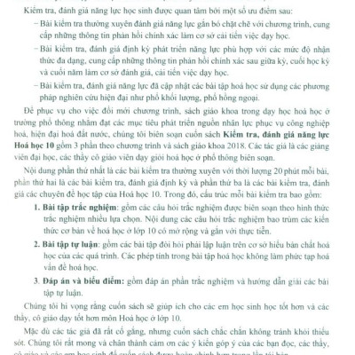 Sách - Kiểm Tra, Đánh Giá Năng Lực Hóa Học 10