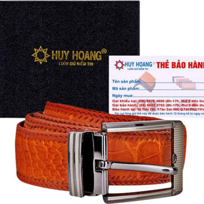 Thắt Lưng Nam Da Cá Sấu Đan Viền Bản Lớn Đầu Kim Huy Hoàng HT4297 - Vàng