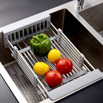 Kệ gác bồn rửa chén bát đa năng có thể thu gọn kéo dài, Giá úp bát, Kệ ráo nước hoa quả