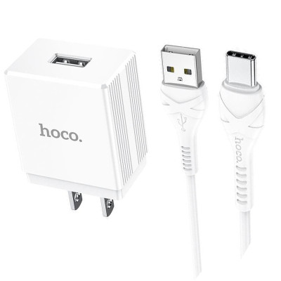 Bộ sạc 2.4A Hoco DC01 Plus chân cắm dẹt kèm dây sạc Type-C dài 1M cho Android - Hàng chính hãng