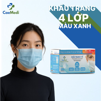 COMBO 5 HỘP Khẩu trang y tế CAEMEDI 4 lớp Xanh cao cấp, kháng khuẩn, lọc bụi bẩn đạt chuẩn BFE, FDA xuất khẩu Châu Âu - Hộp 50 cái