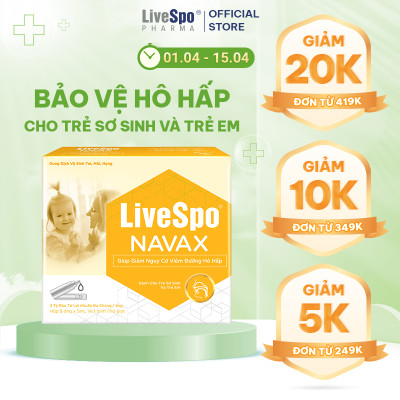 Nước muối sinh lý chứa bào tử lợi khuẩn LiveSpo Navax Kids - Dành cho trẻ sơ sinh và trẻ em 5 ống x 5ml
