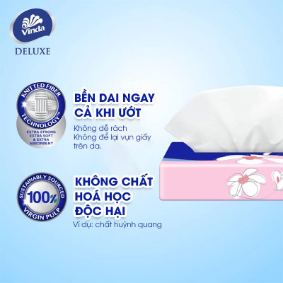 [MUA 1 THÙNG KHĂN RÚT SIZE S TẶNG 3 LỐC SIZE S + ẤM TRÀ] Khăn giấy rút cao cấp Vinda Deluxe 3 lớp 50 tờ size S (4 Gói)