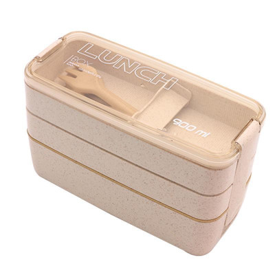 Hộp Cơm 3 Tầng Lúa Mạch Lunch Box + Tặng Kèm Muỗng, Nĩa