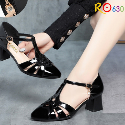 Giày cao gót nữ quai sau ROSATA RO630 - 5p - Đen, Kem - HÀNG VIỆT NAM - BKSTORE