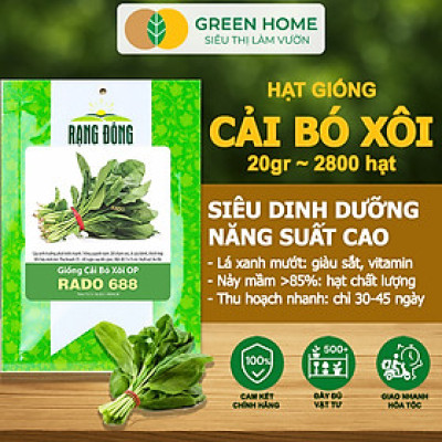 Hạt Giống Rau Cải Bó Xôi GreenHome, Gói 20g~2800 hạt, Dễ Trồng Nảy Mầm Cao, Năng Suất Cao R07