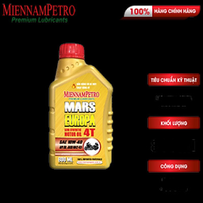 Dầu Nhớt MiennamPetro Mars Europa 4T 10W-40 API SN JASO MA2 1L Bảo Vệ Động Cơ Xe Máy 4 Thì Và Tiết Kiệm Nhiên Liệu