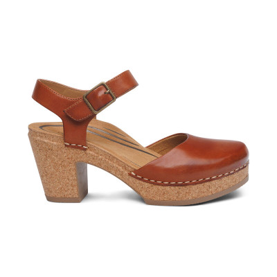 Sandal cao gót sức khỏe nữ Aetrex Finley Cognac - giày cao gót bít mũi đệm da mềm