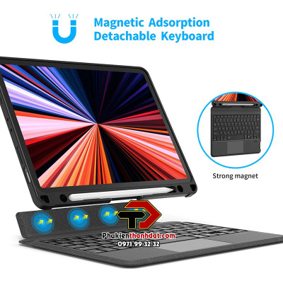 Bao da bàn phím kèm TrackPad cho iPad Air 4 10.9 inch 2020 chính hãng WIWU Mag Touch IPad Keyboard, có thể tháo rời, có đèn LED - Hàng chính hãng