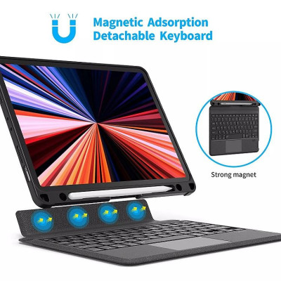 Bao Da Kèm Bàn Phím Không Dây WIWU Magtuoch Dùng Cho iPad 10.2/ 10.5, iPad Pro 11 inch/Air 4/Air5, iPad 12.9 2020/2021, Air11inch M3 , Pro M4 ( Có Khe Để Bút) Có Đèn Led Phím, Trackpad Mượt, Có Thể Tháo Rời Bàn Phím- Hàng chính hãng