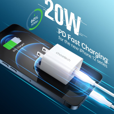 Adapter cóc củ sạc nhanh 20W cổng USB-C chuẩn PD & QC 3.0 hiệu Choetech Q5004 tích hợp chip điều chỉnh dòng điện thông minh chống quá nhiệt - Hàng nhập khẩu